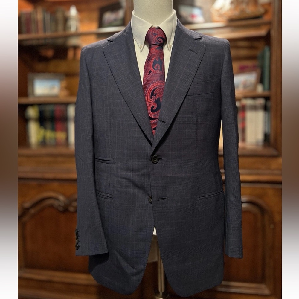 LH Napoli London House Rubinacci Bespoke Navy Glen Check Suit - 2 Pc - 40R 35x31